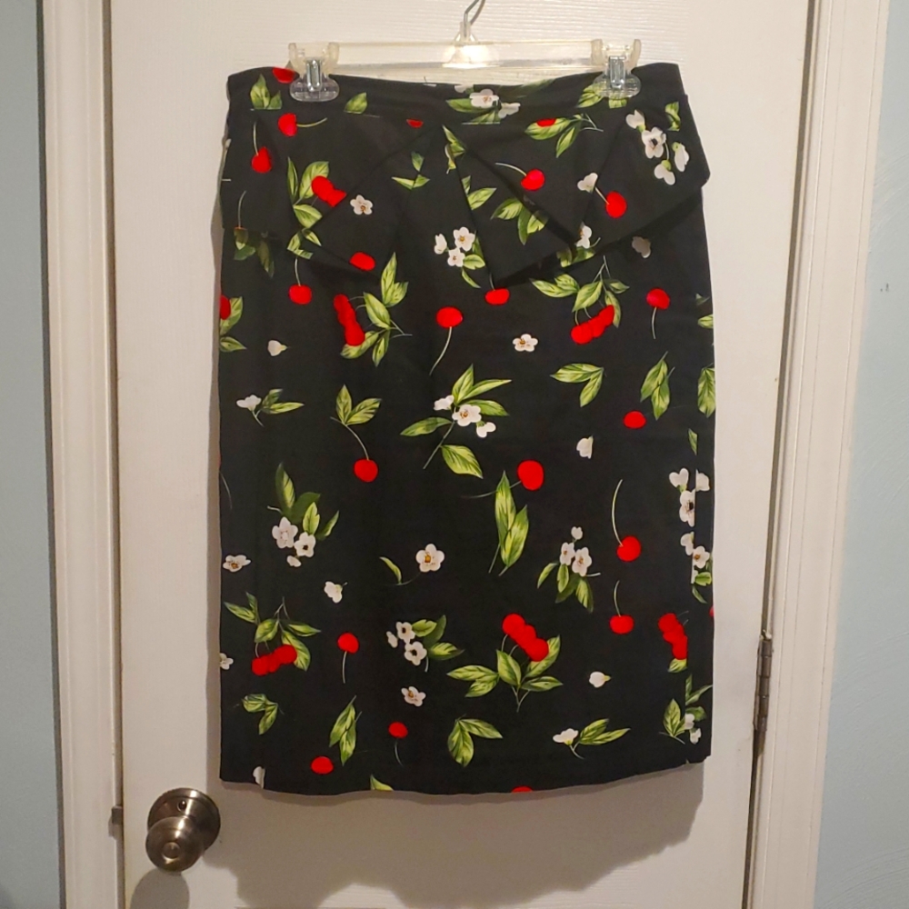 ❤️ Grace Karin Cherry Pattern Pencil Pleated Top Peplum Skirt Sz L